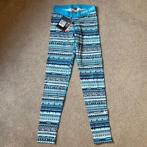 Nike pro dri fit leggings size medium blue geometric pattern new tags